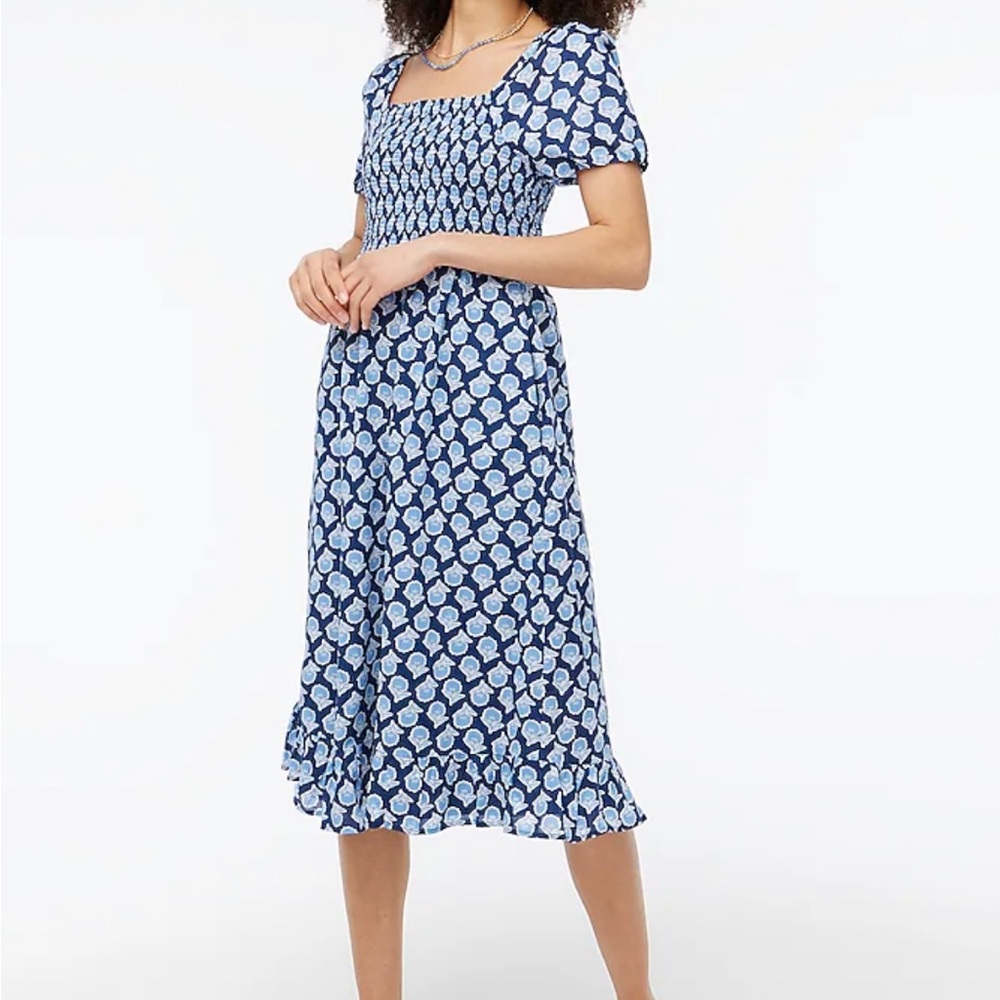 Jcrew Factory Smocked Puff Sleeve Midi Dress NWT